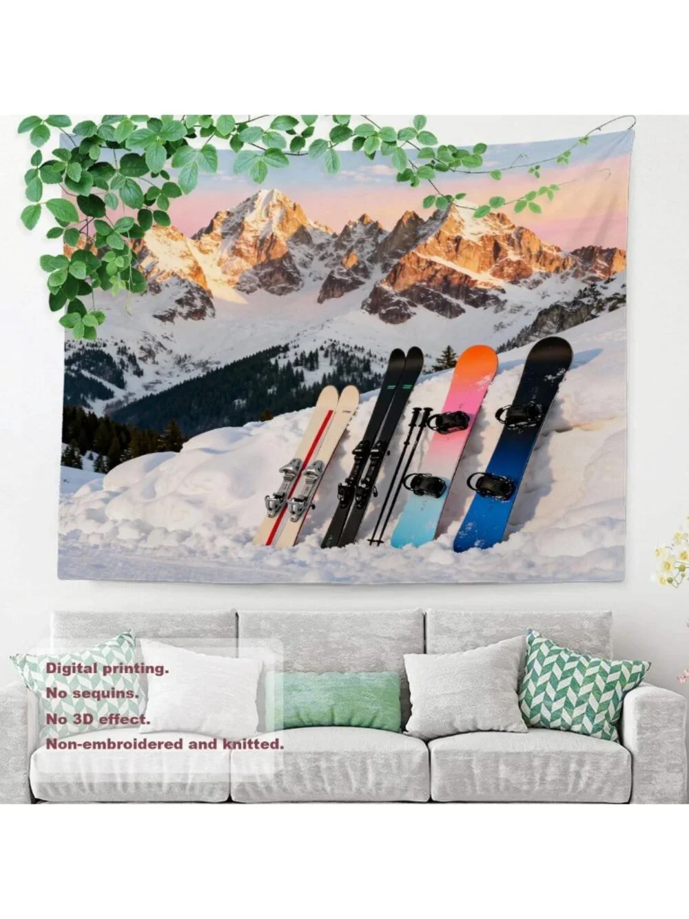 Large Snowboard Tapestry Wall Hanging - Psychedelic Ski Mountains Decor 59